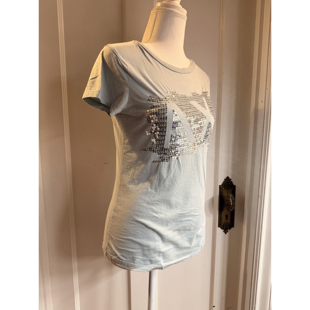 Armani Exchange Women's Light Blue Y2K Bling T-shirt Size M - Picture 2 of 5